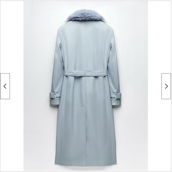 Zara light blue belted faux leather trench coat NWT - Picture 14 of 15